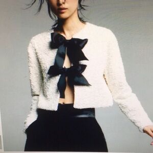 Elegant White Sequin Jacket with Black Bow/NWT